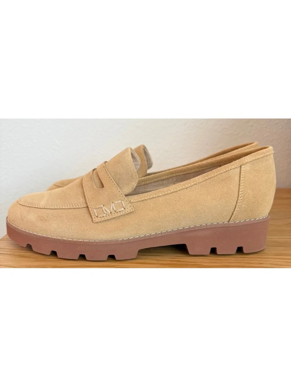 Vionic Beige Suede Lug Sole Loafers